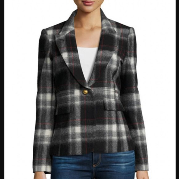 Smythe Jackets & Blazers - Smythe Peak Lapel Equestrian Plaid Blazer with Leather Elbow Patches